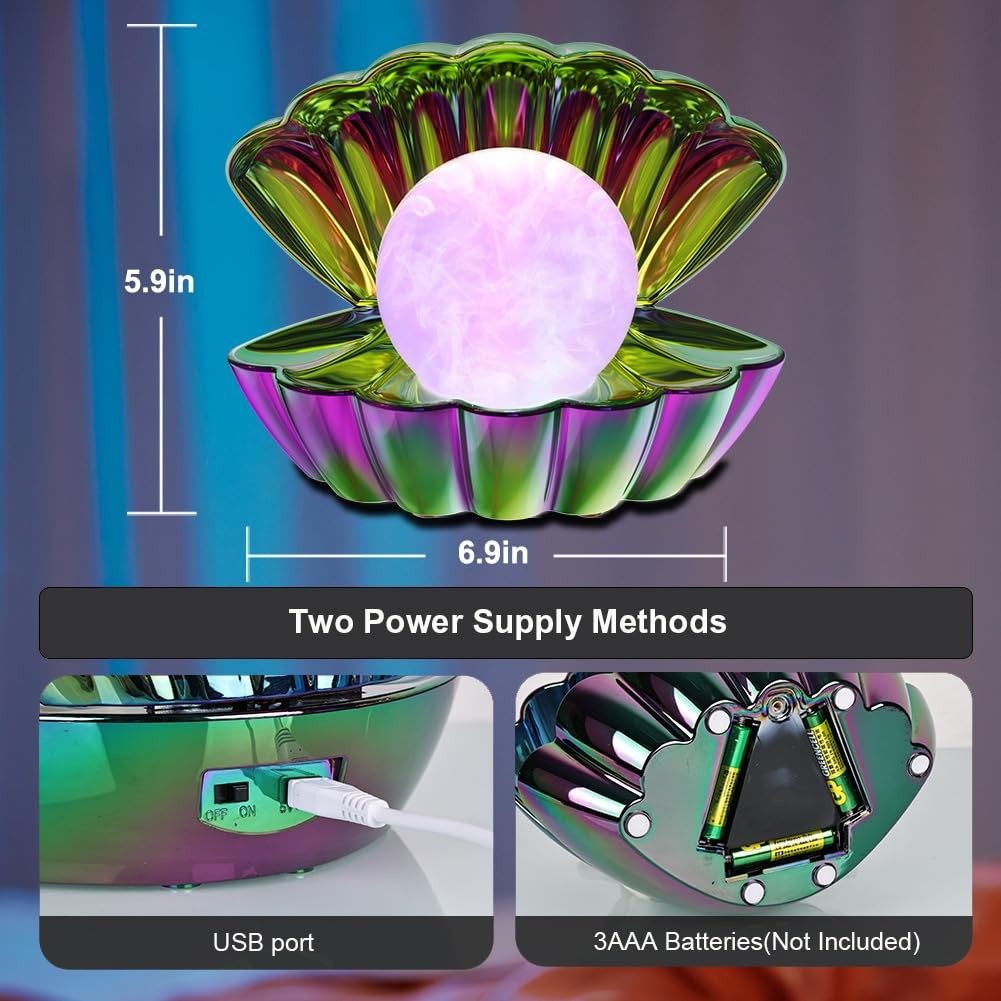Shell Pearl Beach Night Light, RGB 8 Color Changing, Electroplating Colorful gallery