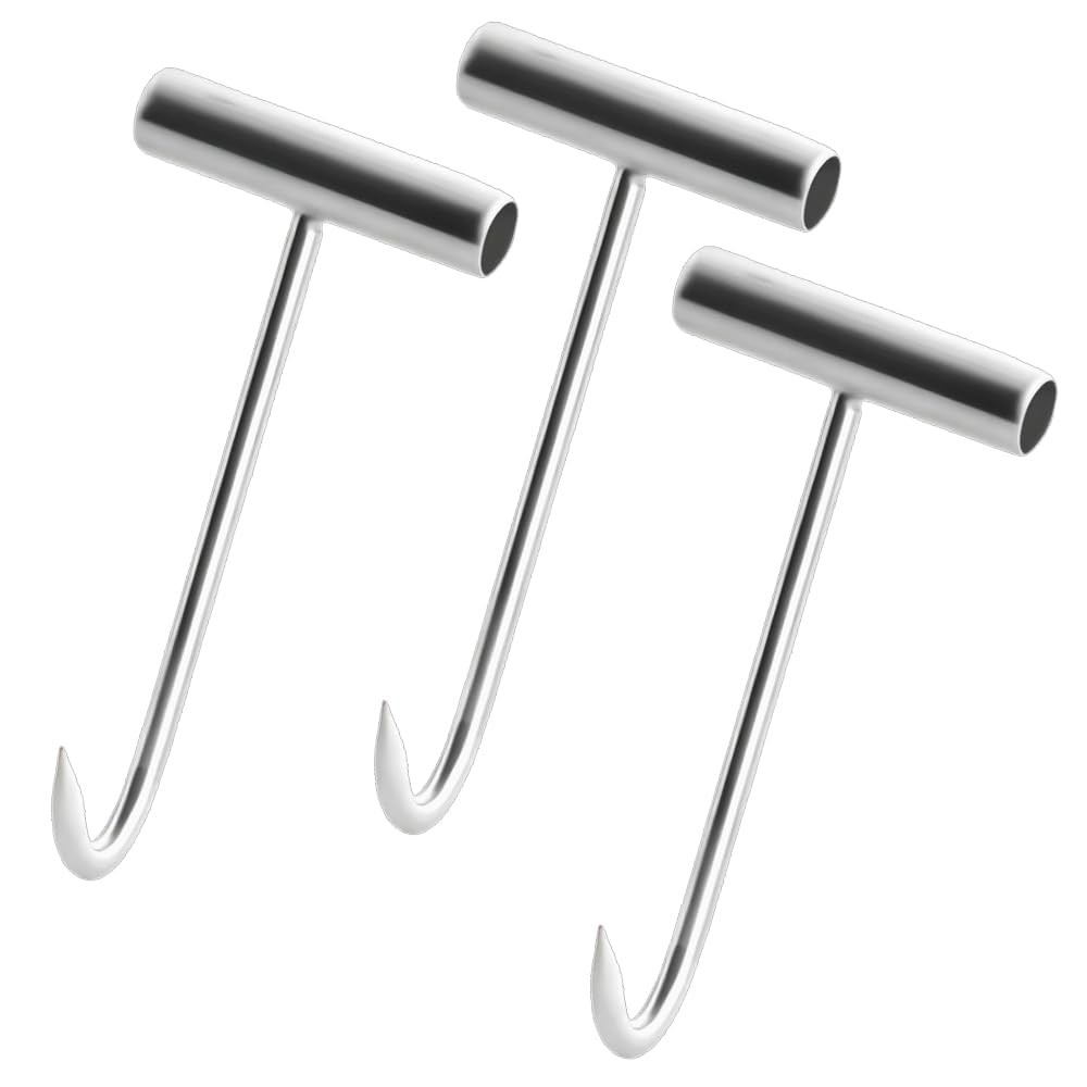 3PK 7.87 Inch T-Handle Meat Boning Hook Butchering T Shaped Butcher Shop BBQ gallery