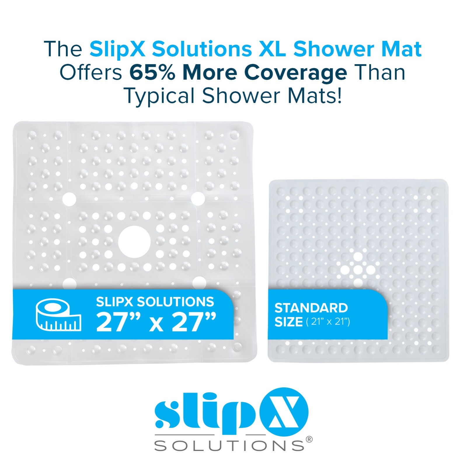 65% MORE COVERAGE! SlipX Solutions White Pearl Extra Large Shower Mat (27") gallery