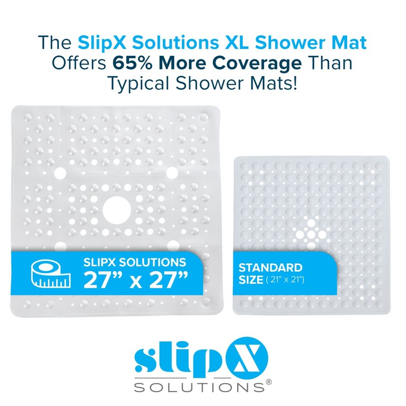 65% MORE COVERAGE! SlipX Solutions White Pearl Extra Large Shower Mat (27") gallery