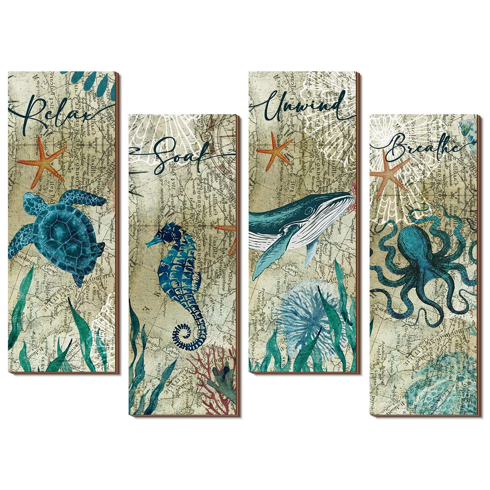 Qunclay 4 Pieces Beach Bathroom Decor Wall 11 x 3.9 inches, as pictures shown gallery