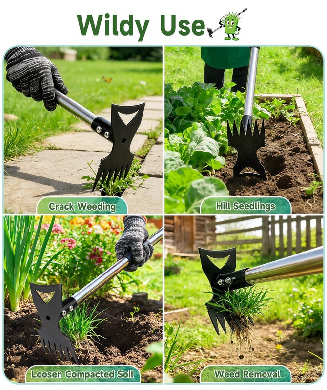 71in Weed Puller Tool with Long Handle, 2 in 1 Heavy Duty Garden Hoe and Hand... gallery