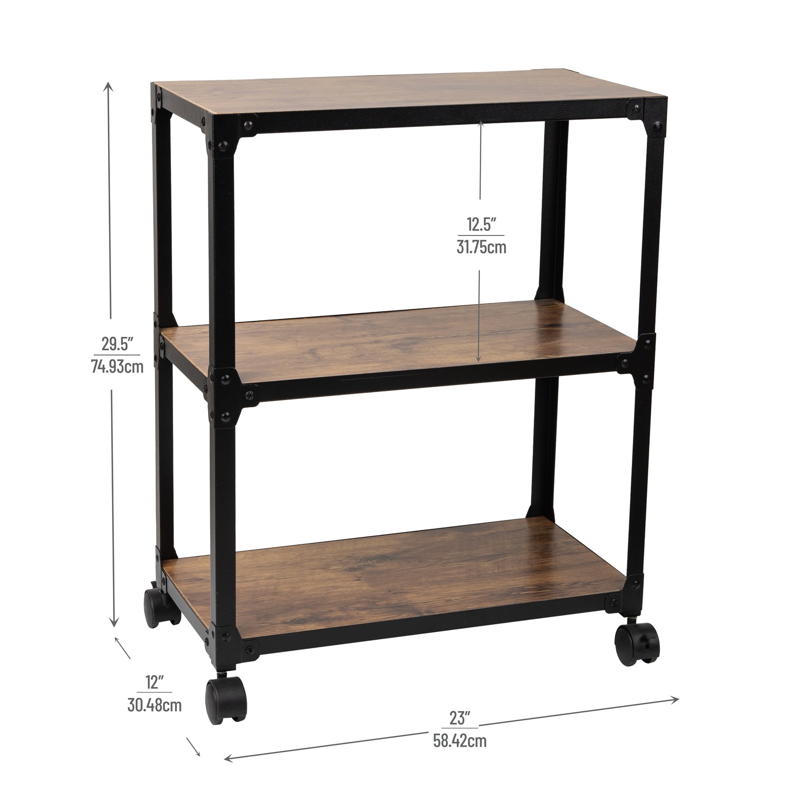 Brown 3-Tier Mobile Rolling Storage Cart, Metal & MDF for Office Organizer gallery