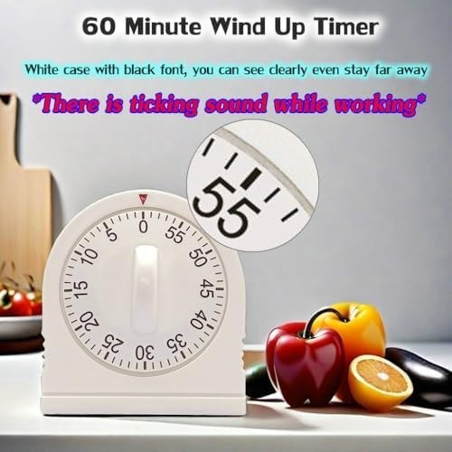 60 Minute Wind up Timer, Visual Mechanical Timer with Loud Alarm, Manual Countdo gallery