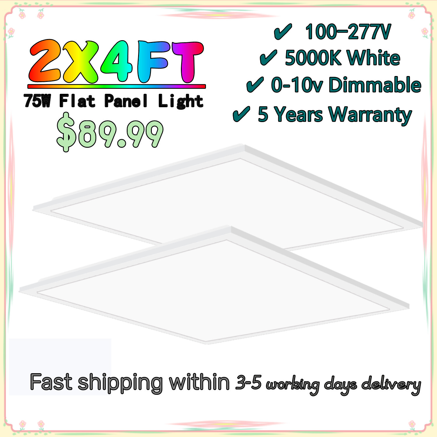 2-20Pack 2x2 Ft LED Flat Panel Light Drop Ceiling Flat Recessed Troffer Fixture gallery