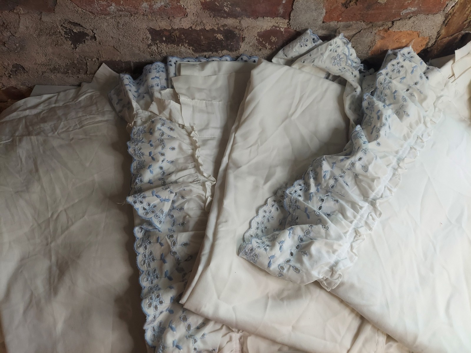 Vintage Ruffled Curtains 4 Panel 80x44in Eyelet Embroidery Cottagecore Cotton gallery