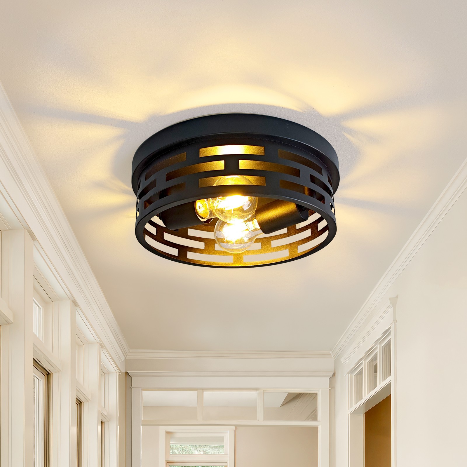 Farmhouse Flush Mount Ceiling Light Fixture with Cage-style Metal Frame gallery