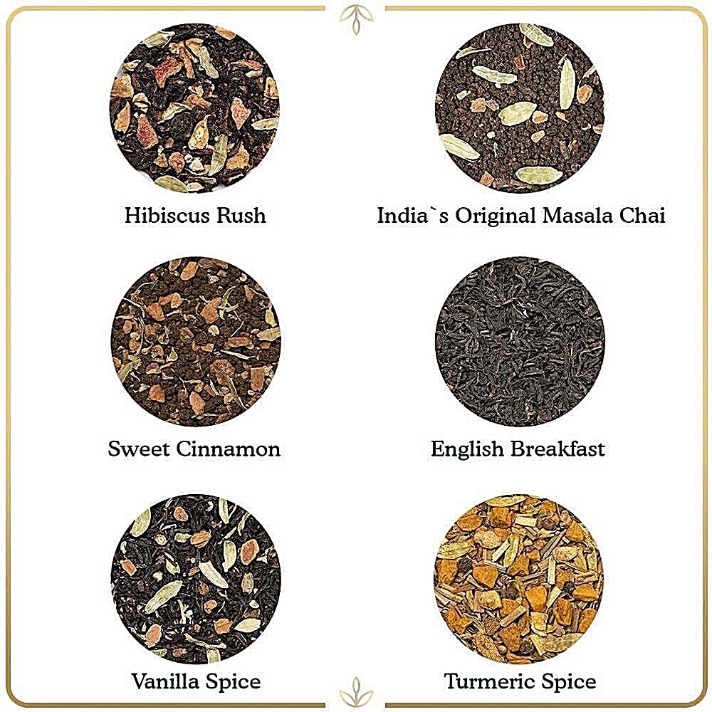 Vahdam Glow Assorted Loose Teas Gift Set 6-TIN Hibiscus Chai Herbal English 6/23 gallery