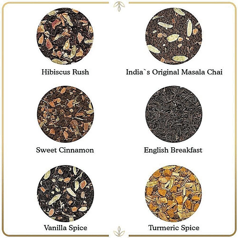 Vahdam Glow Assorted Loose Teas Gift Set 6-TIN Hibiscus Chai Herbal English 6/23 gallery