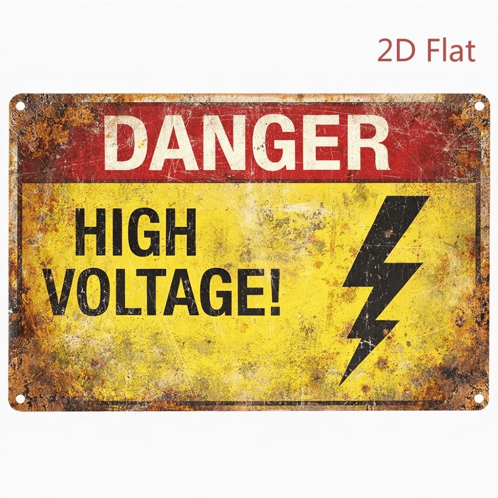 2D DANGER HIGH VOLTAGE Rusty Metal Sign Lightning Bolt gallery