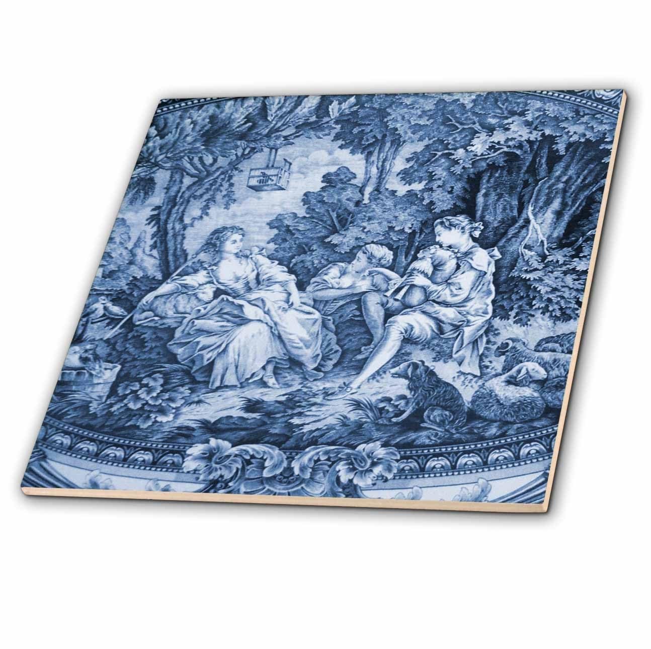 3dRose ct_34728_1 Toile I Ceramic Tile, 4-Inch, French Blue gallery