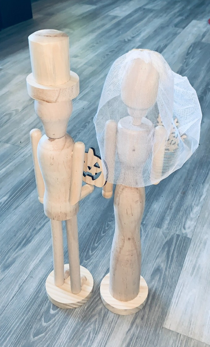 Make Market Skeleton Nutcracker Bride Groom Wood 21 IN DIY NWT $50 gallery