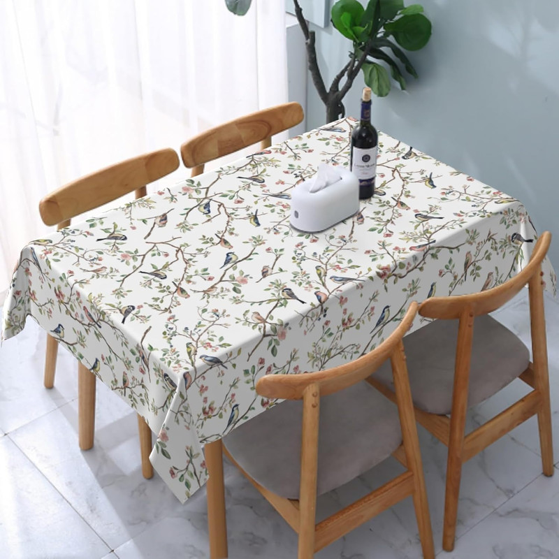 Spring Rectangular Tablecloth 60X84 Inch, Watercolor Floral Birds Summer Farmhou gallery