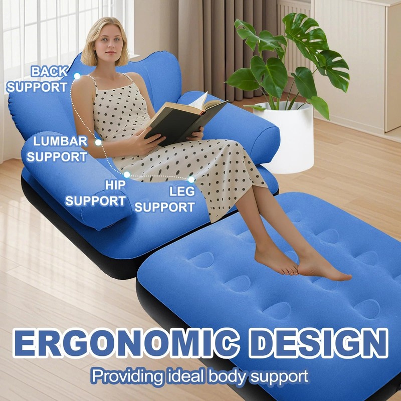 Blow Up Pull Out Couch with Headboard,Inflatable Couch with Flocked Surface,F... gallery