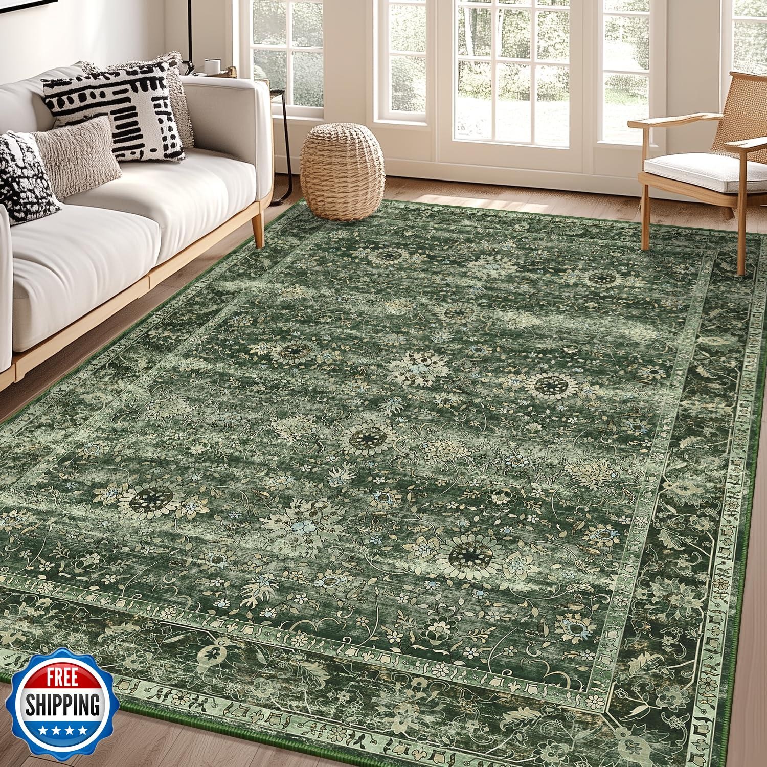 Yamaziot 6x9 Large Washable Area Rug, Non-Slip Soft Distressed Living Room Ru gallery