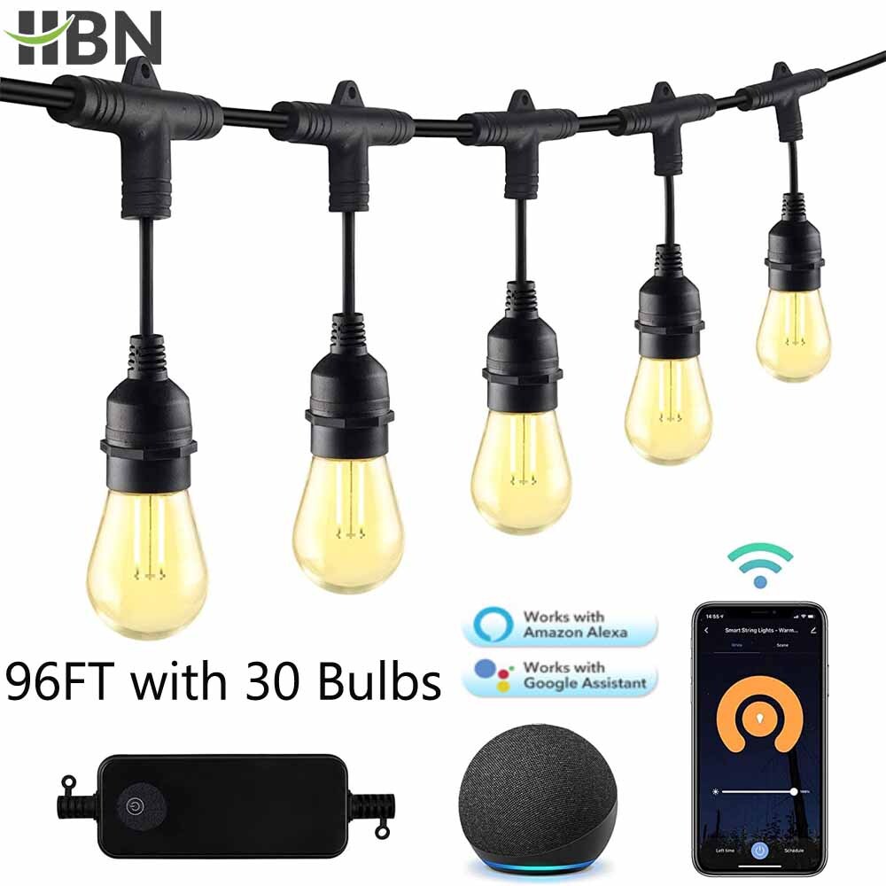 HBN 96FT 2.4GHz Smart Outdoor String Lights + 48 Bulbs Shatterproof & Waterproof gallery