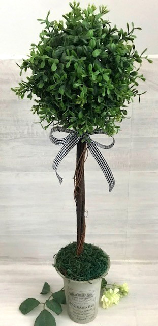 BOXWOOD TOPIARY 24" TALL ARTIFICIAL PLANT TREE WITH FRENCH LOGO GRAY POT gallery
