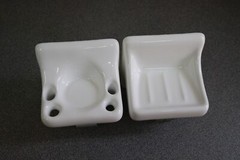ACP Flat-Back Glossy White Ceramic Soap Dish & Toothbrush Holder Bathroom Set
