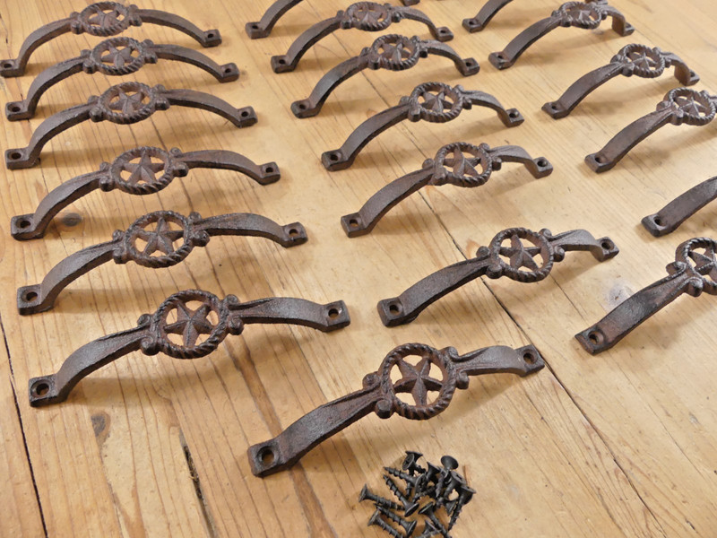 20 Cast Iron RUSTIC Drawer Pulls Handle Texas Star Fancy Western Cowboy Cabinet gallery