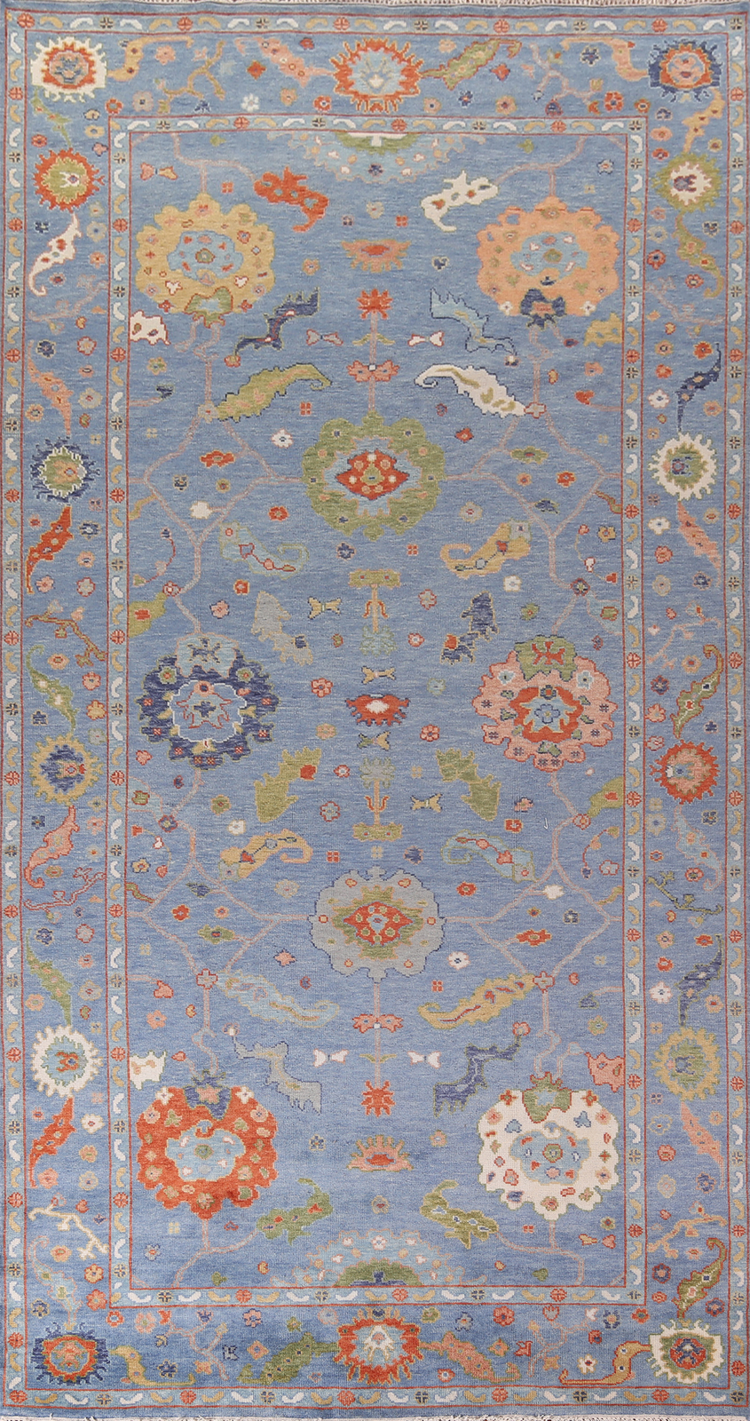 All-Over Pattern Blue Floral Oushak Oriental Rug 8x16 Handmade Wool Carpet gallery