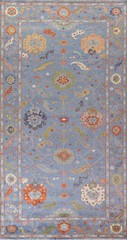 All-Over Pattern Blue Floral Oushak Oriental Rug 8×16 Handmade Wool Carpet