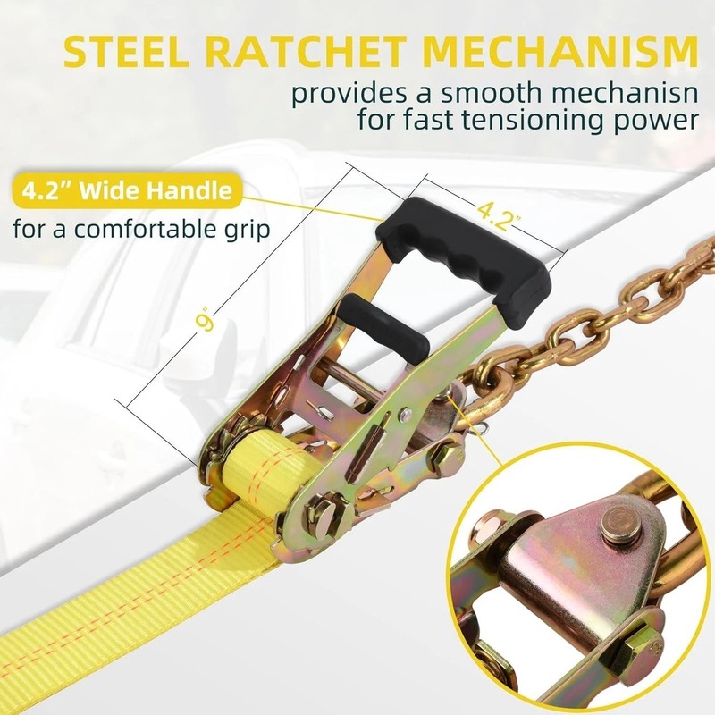 Car Tie Down Straps for Trailers Include 4 Ratchets with Steel Chain Anchors,... gallery
