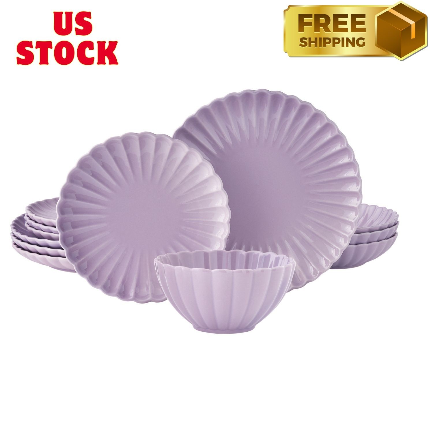 Colette 12-Piece Stoneware Dinnerware Set, Purple gallery