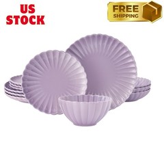 Colette 12-Piece Stoneware Dinnerware Set, Purple