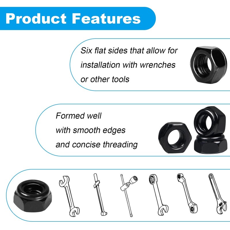 Yinpecly 50Pcs 1/4"-20 Nylon Insert Hex Lock Nuts 304 1/4"-20; 50pcs, Black gallery