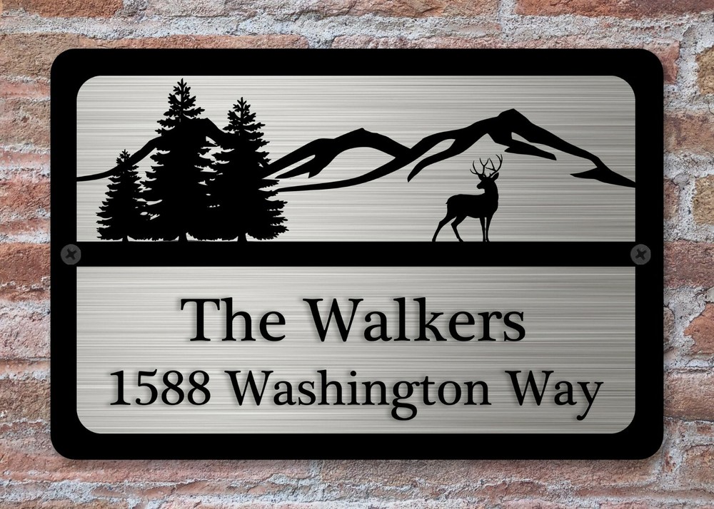 Personalized House Address Custom Plaque 12" x 8" Aluminum Deer Trees Art Sign