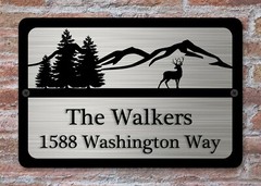 Personalized House Address Custom Plaque 12″ x 8″ Aluminum Deer Trees Art Sign