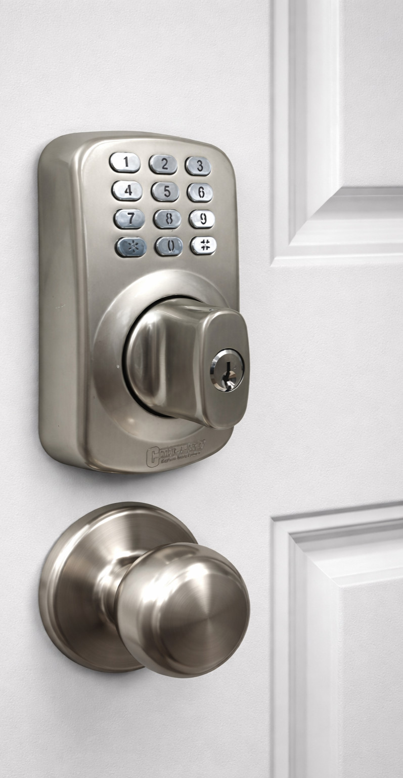 Heavy Duty Electronic Keyless Deadbolt Lock Satin Chrome Battery Universal gallery