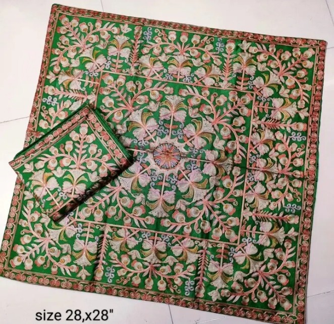 Pakistani Aari Work Floor Cushion Cover Full Embroidered Silk Base Cushion Cover gallery