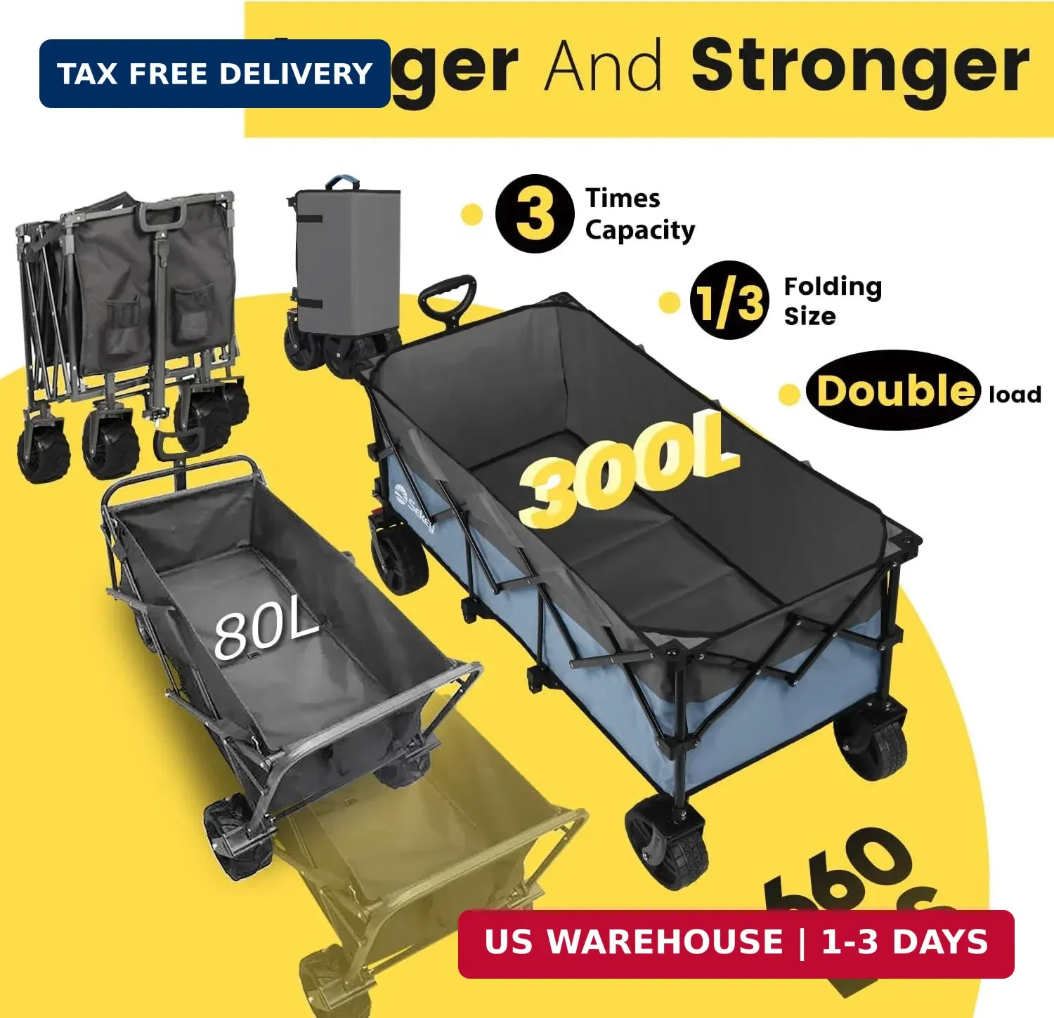 Sekey 48''L Collapsible Foldable Extended Wagon with 660lbs Weight Capacity, Hea gallery