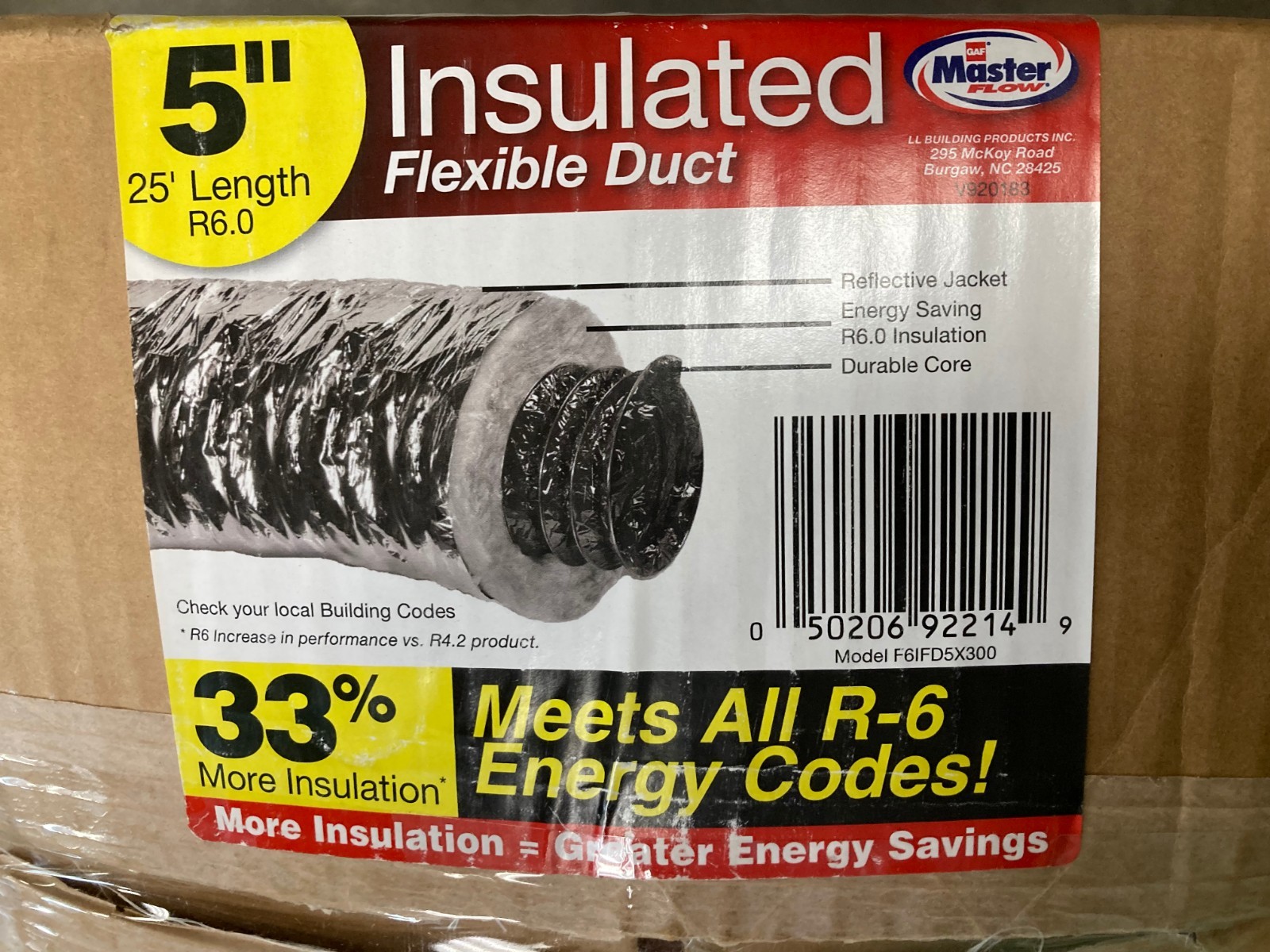 Master Flow 5 in x 25 Ft Flexible Duct R6 Heavy Duty Insulated Reflective Jacket gallery
