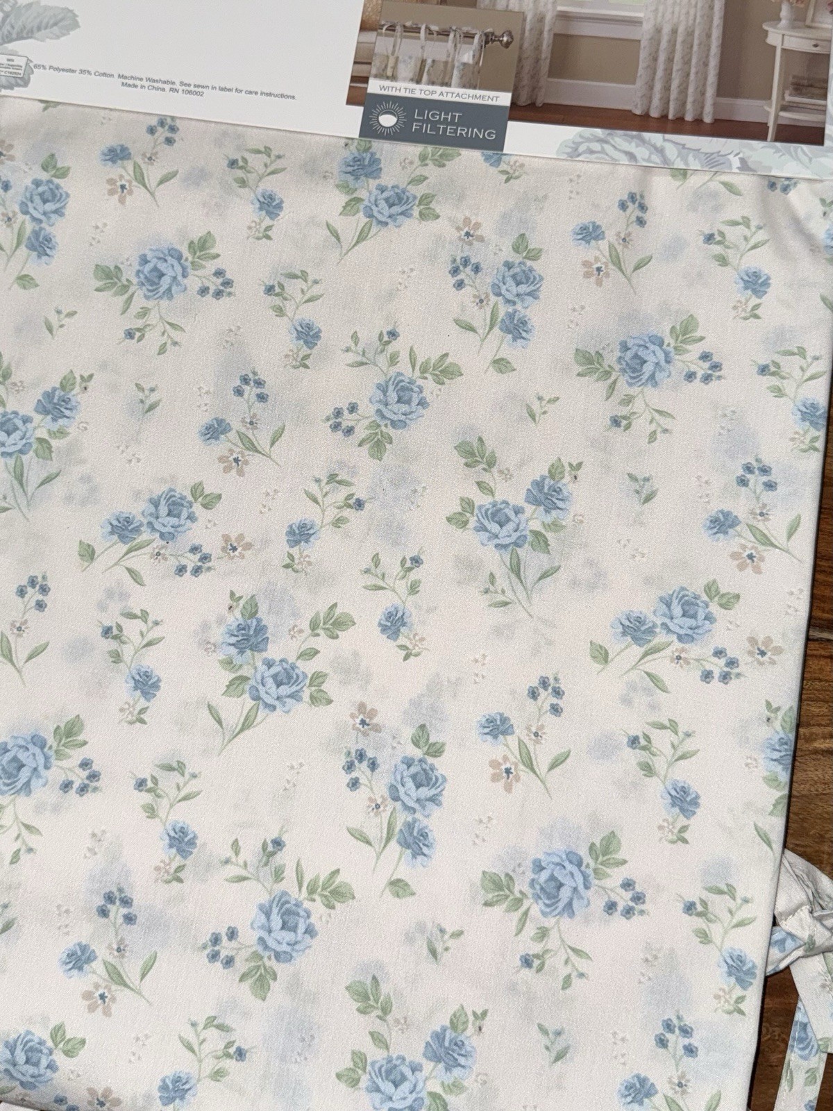 Shabby Chic Set Of 2 Floral Window Curtains Blue Rose Light Filtering 37”x84” gallery