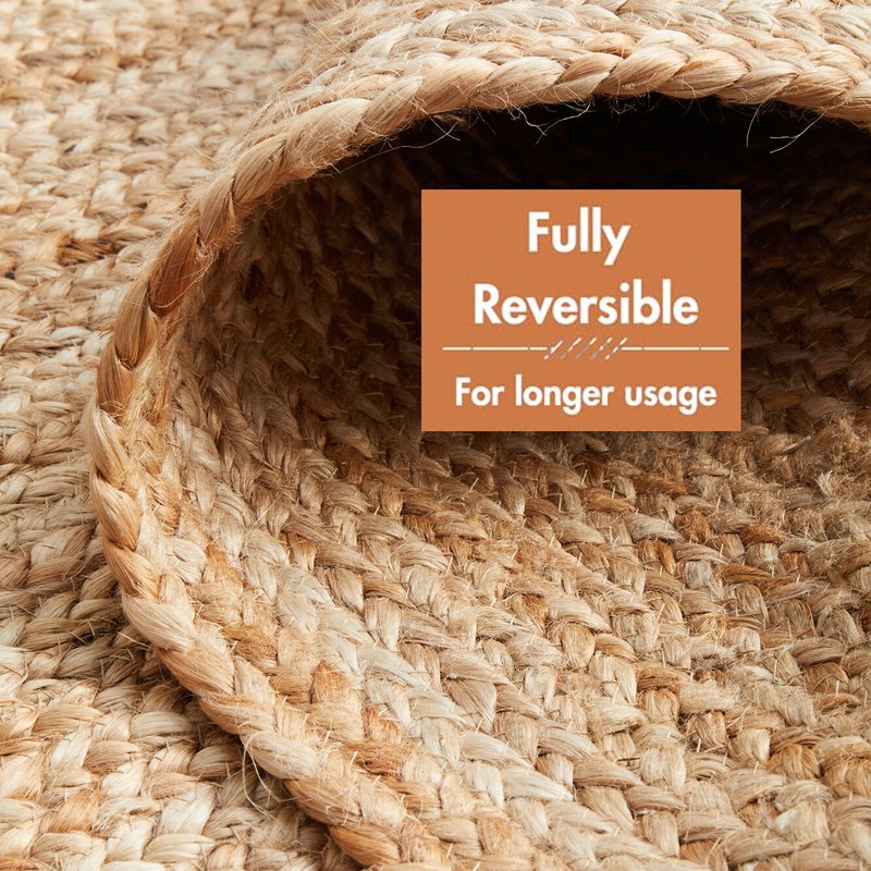 100% Natural Braided Jute Table Runner Rug Reversible Rustic Oval/Rectangle gallery
