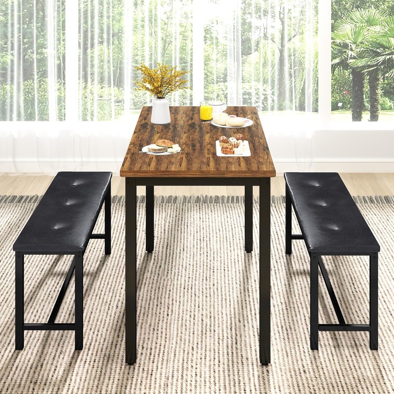 Dining Room Table Bench Set for 4, Modern Space Saving Kitchen Table with wit... gallery