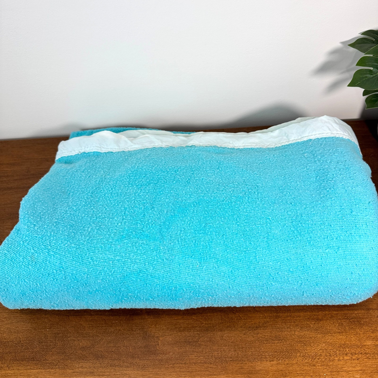 Vintage Blanket Polyester 72x84 Twin and Full Size Bed Teal/Aqua Blue Satin Trim gallery
