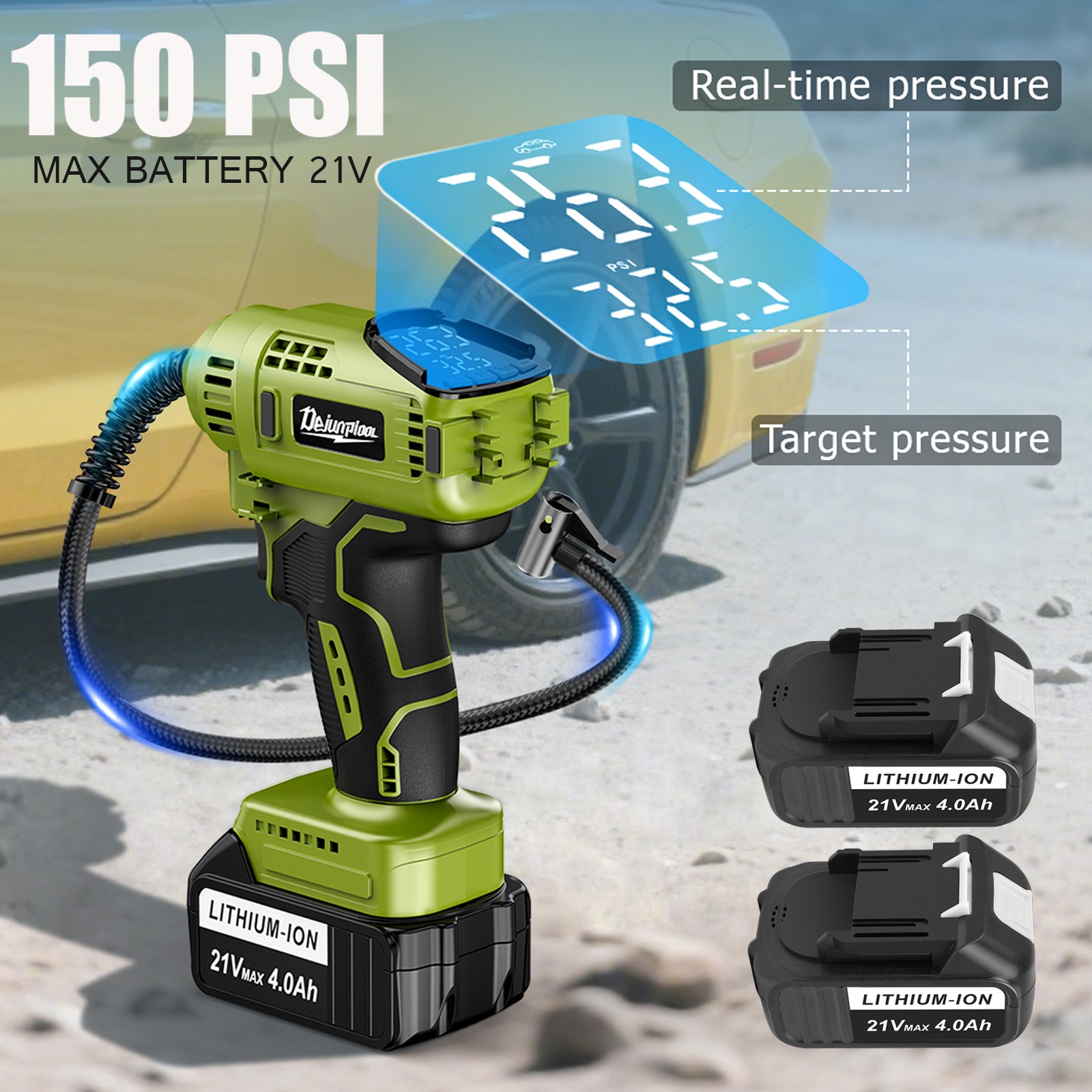 Cordless Tire Inflator Air Compressor with 2PC 21V Max Battery 150PSI Portable gallery