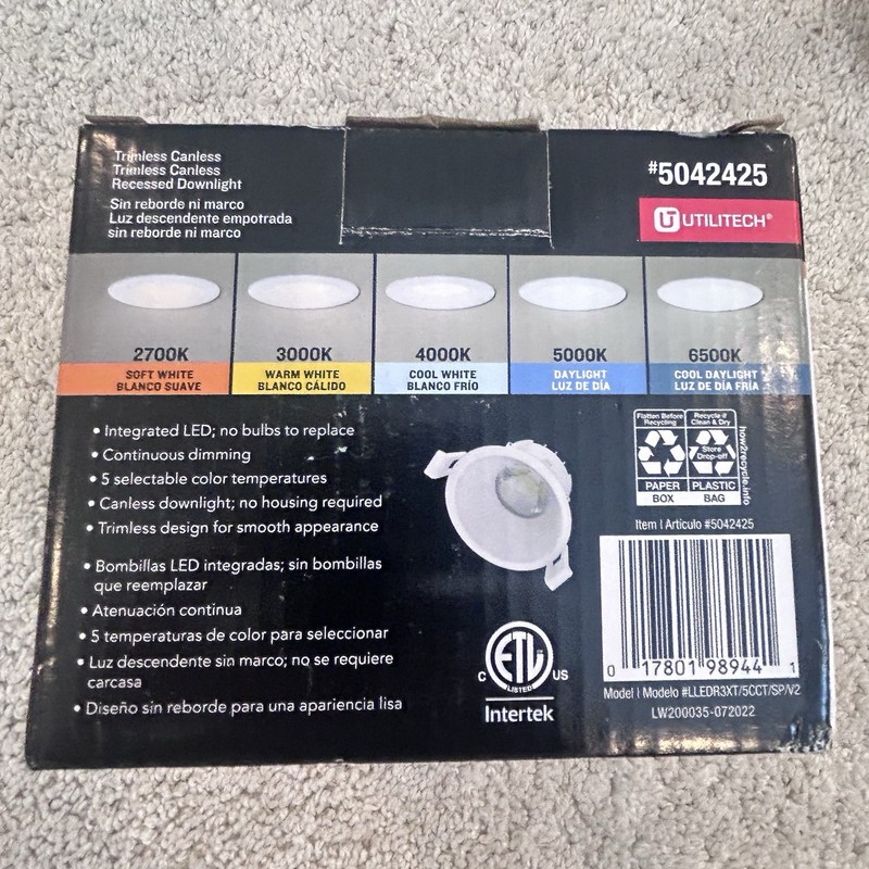 Utilitech Trimless Canless Recessed 3" Downlight LED, Retrofit 5042425 gallery