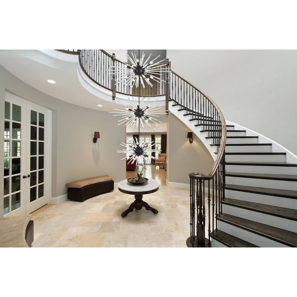 Chandelier 30 Light Fixture Large Sputnik Glass Rods Black Clear Entryway Foyer gallery