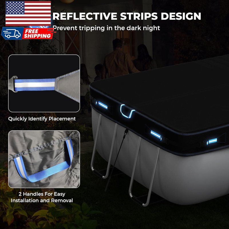12X24 Ft Rectangular Pool Cover with Reflective Strips for above Ground Pool gallery