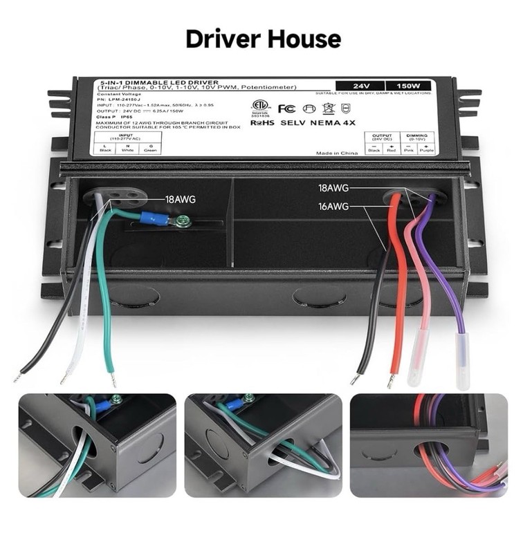 BTF-LIGHTING 100W Dimmable LED Driver 24V 5-in-1 AC110-240V IP65 UL ETL FCC LED gallery