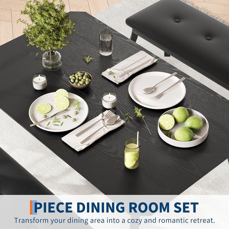 3 Pcs Dining Table Set with 2 Bench, Space Saving Kitchen Dining Room Furniture gallery