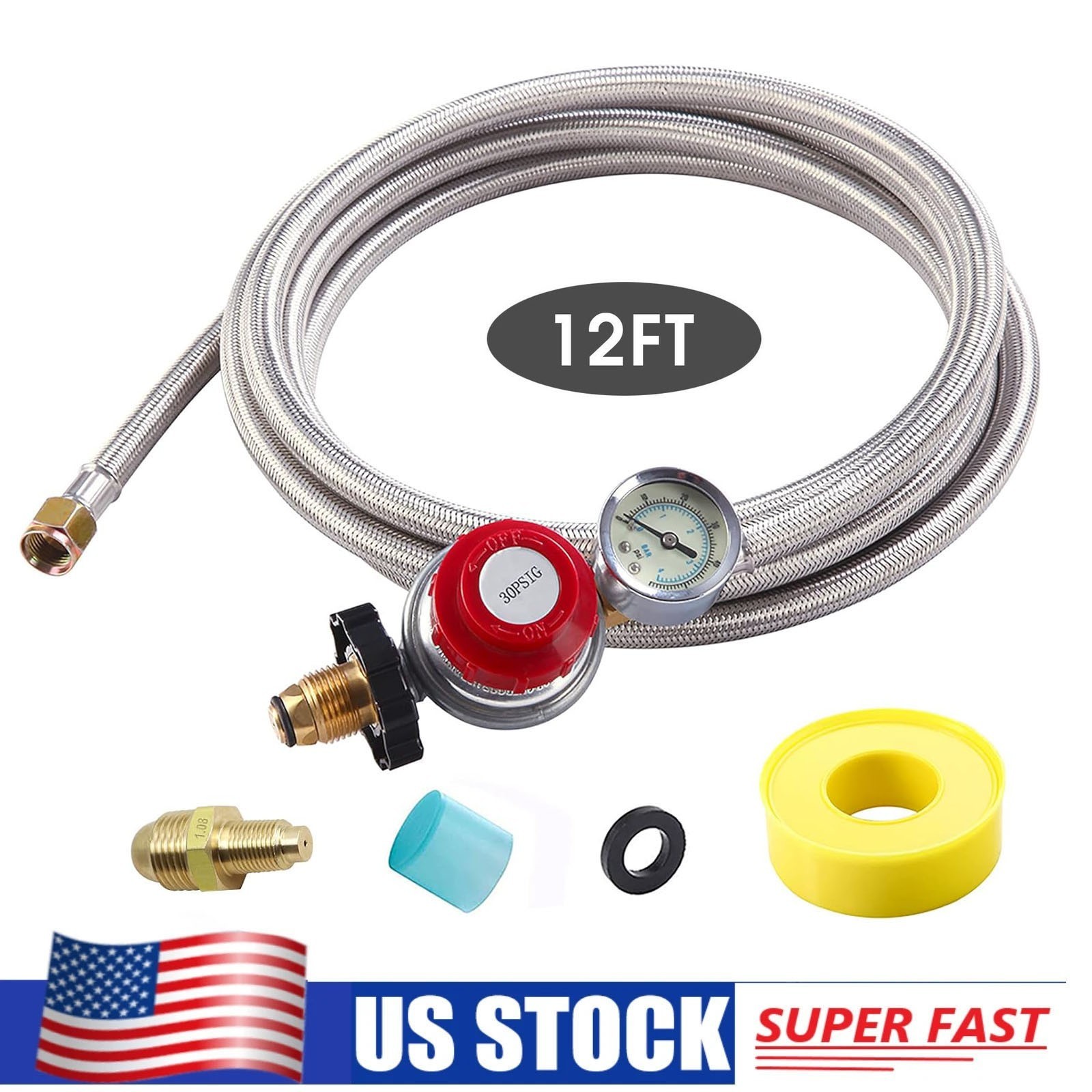 12FT High Pressure Adjustable Propane Gas Regulator Hose Indicator, Stainless gallery