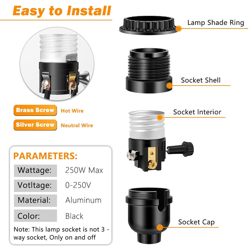 UL Listed E26 Light Socket, Threaded Lamp Socket Replacement with On/Off Switch gallery