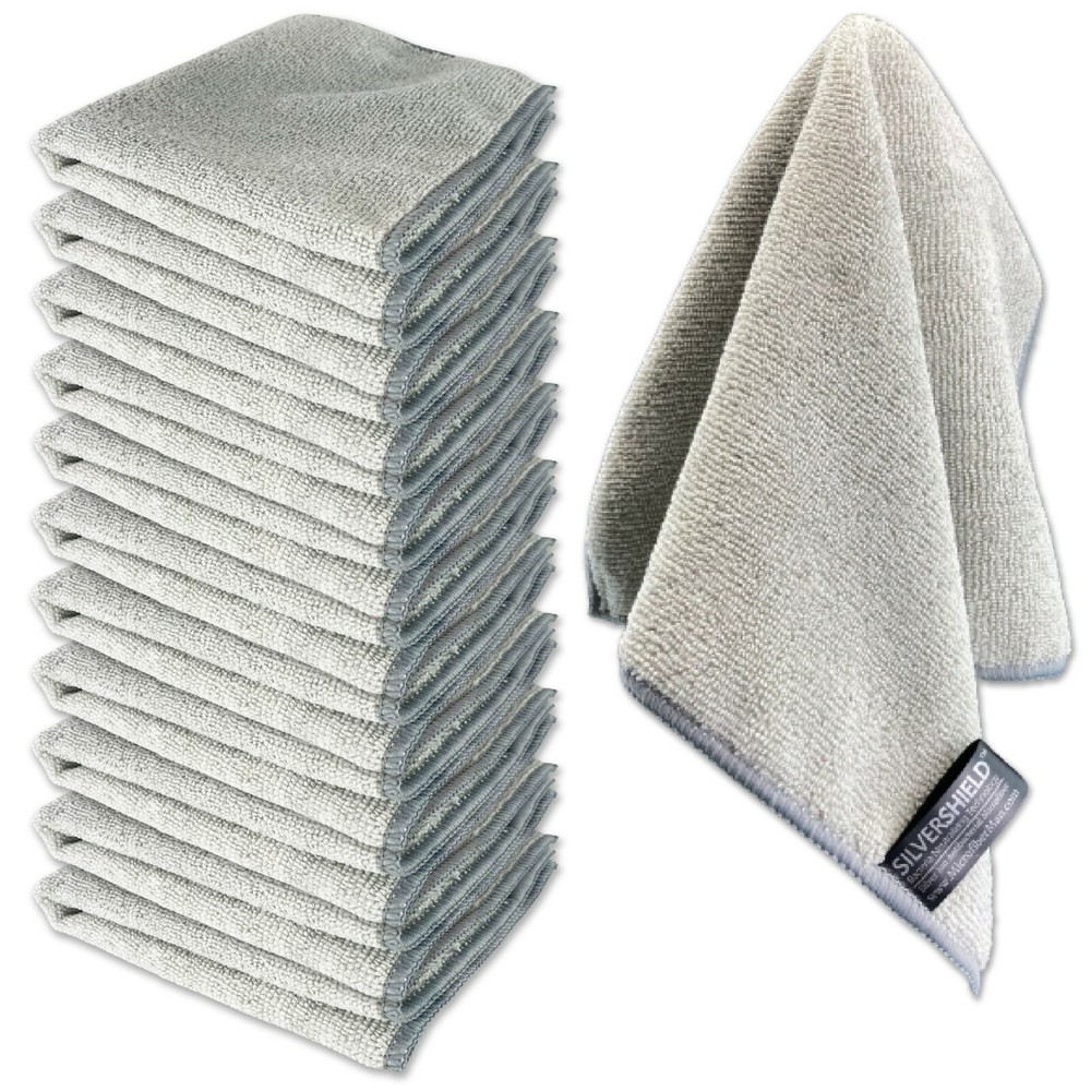 12 pack Antibacterial Silver Shield Microfiber Cloth 12"x12" 300 GSM Odor Free!