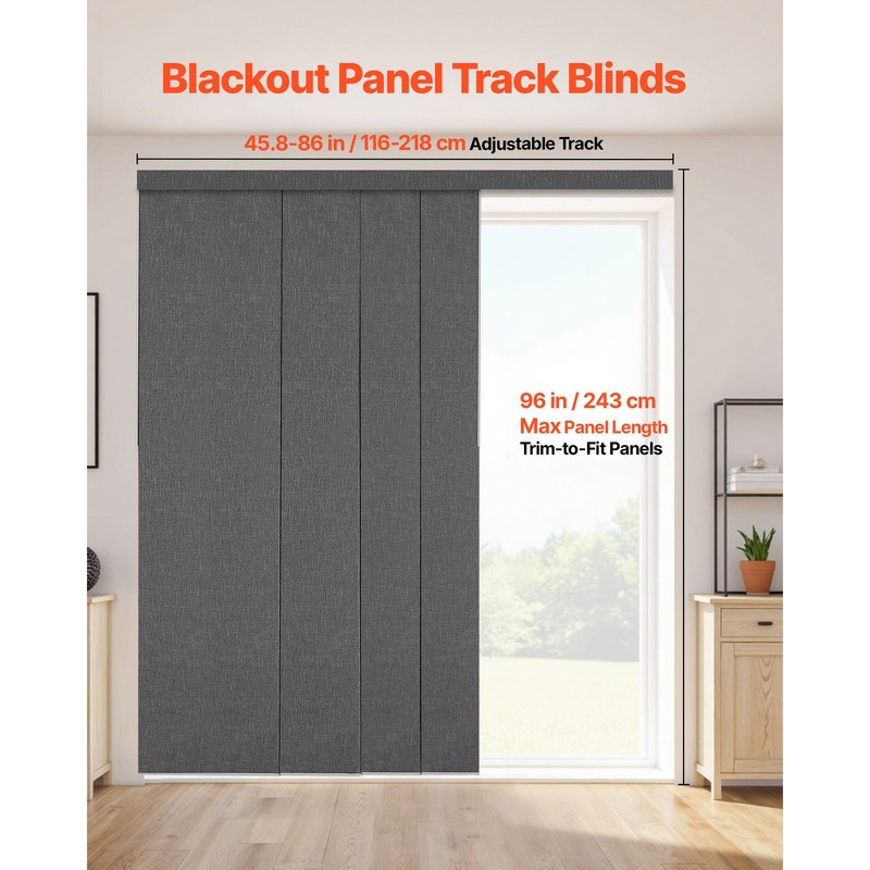 Panel Track Blinds Extendable Track from 45.8 in to 86 in W Trimmable Dark Gray gallery