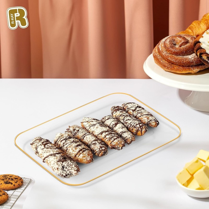 Durable Clear Serving Trays - 3 Pack Gold Rim 8x11 Inch for Elegant Entertaining gallery